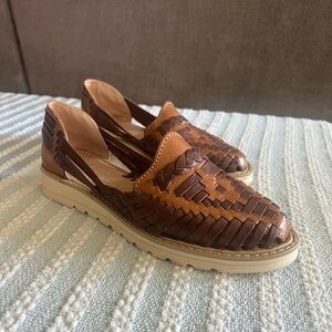 Leather huarache slip on shoes/sandals.